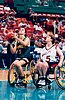 Australian women's wheelchair basketballer Liesl Tesch shoots from inside the key in the game against the US at the 1996 Atlanta Paralympic Games.