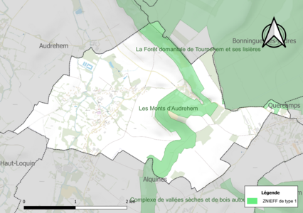 Carte des ZNIEFF de type 1 sur la commune.