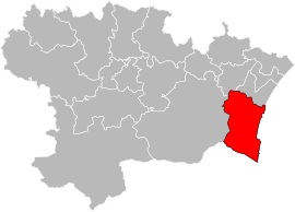 Situation of the canton of Les Corbières Méditerranée in the department of Aude