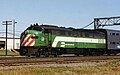 Burlington Northern Railroad pulling a Metra train approaching Aurora, Illinois