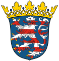 Lion barry of ten argent and gules in the arms of the German state of Hesse