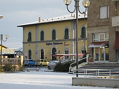 Station building covered by snow