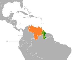 Map indicating locations of Guyana and Venezuela