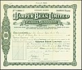 Share of the Harper Bean Ltd., issued 11. April 1921