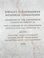 Information on Side of Sculpture that Represents Eisenhower's presidency at Eisenhower Memorial