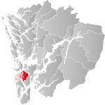 Mapa do condado de Hordaland com Fitjar em destaque.