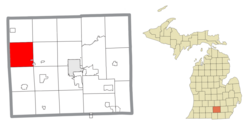 Location within Jackson County (red) and administered portions of the Parma village (pink)