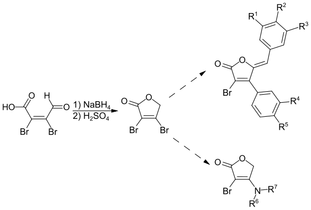 Reduktion von Mucobromsäure mit Natriumborhydrid und Folgeumsetzungen