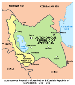 نقشه جمهوری مهاباد در سال ۱۹۴۶