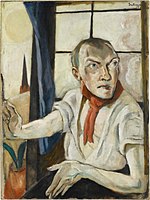 Max Beckmann, Autoportrait au foulard rouge, 1917.