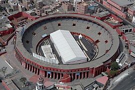 Plaza de toros de Acho; the plaza is classified as a national historic monument. It is the oldest bullring in the Americas.