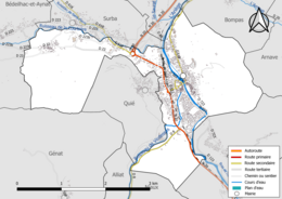 Carte en couleur présentant le réseau hydrographique de la commune