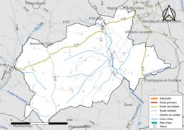 Carte en couleur présentant le réseau hydrographique de la commune