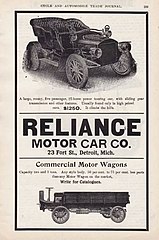 1906 Reliance automobile and truck advertisement in the Cycle and Automobile Trade Journal