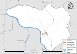 Carte en couleur présentant le réseau hydrographique de la commune