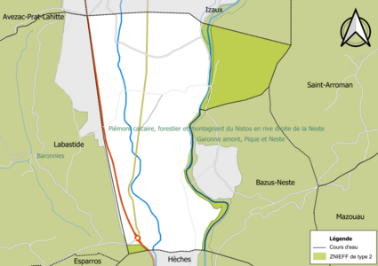 Carte des ZNIEFF de type 2 sur la commune.