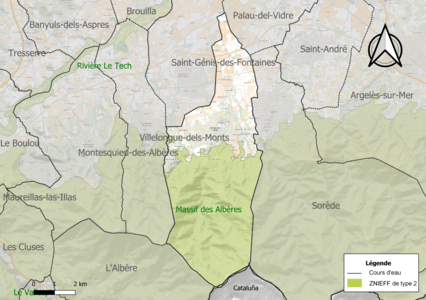 Carte de la ZNIEFF de type 2 sur la commune.