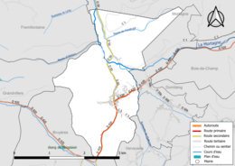 Carte en couleur présentant le réseau hydrographique de la commune