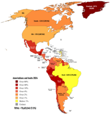 Amerindian and Inuit populations of the Americas as of year 2024