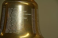Ship's bell as a baptismal font at chapel, Yeo Hall, Royal Military College of Canada'