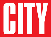 “CITY” printed in bold, large, white letters on a rectangular, red block background