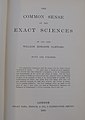 Title page of an 1885 copy of "The Common Sense of the Exact Sciences"