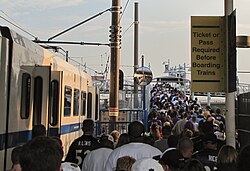 Crowd Baltimore Ravens fans at Stadium/Federal Hill station in Stadium Area, Baltimore