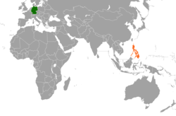 Map indicating locations of Germany and Philippines