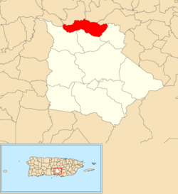 Location of Hayales within the municipality of Coamo shown in red