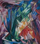 Franz Marc: Vögel / Fåglar (1914), olja på duk, 109x100. Beslagtagen i augusti 1937 på Staatliche Gemäldegalerie i Dresden, där den funnits sedan 1917. Såld i Luzern 1939 till en samlare från New York. 1983 var målningen till försäljning via Galerie Château d'Art i Basel och inköptes av Lenbachhaus i München.