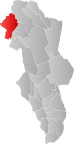 Mapa do condado de Hedmark com Folldal em destaque.