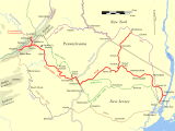 Map of the historical route of the New York, Susquehanna and Western Railway