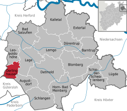 Läget för staden Oerlinghausen i Kreis Lippe