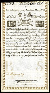 Ten Polish złoty from 1794, by the Polish–Lithuanian Commonwealth