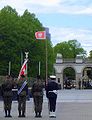 A presidential jack flying at the Tomb of the Unknown Soldier in Warsaw during a Constitution Day ceremony