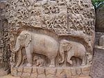 Stone Sculpture Representing The Group Of Elephants, Monkeys