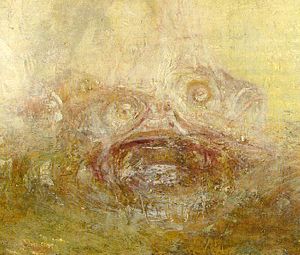 Detail from Sunrise with Sea Monsters by J.M.W. Turner showing the area associated with the "monsters"