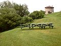 Park tables and Martello Tower in The Battlefields Park