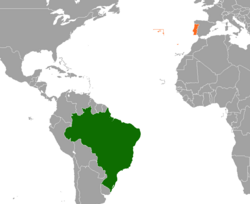 Map indicating locations of Brazil and Portugal