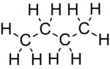 Skeletal formula of butane with all carbon and hydrogen atoms shown