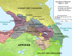 situation in the Caucasus in 850s (Hereti's greatest extent)