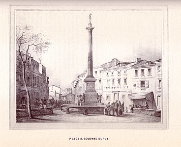 Place & colonne Dupuy, par Jean-Mamert Cayla (Toulouse monumentale et pittoresque, 1842).