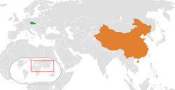 Map indicating locations of Czech and People's Republic of China