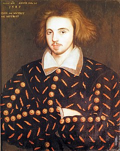 Ett porträtt av en okänd person som tros vara Christopher Marlowe.