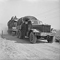Diamond T tank transporter with a Churchill tank during preparations for crossing the Rhine