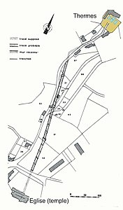 Plan de la galerie d'accès aux thermes.