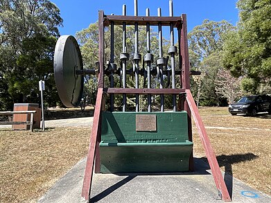 Blackwood features a 19th century stamp battery which has been put on display, once used in the Rip Van Winkle mine and driven by a thirty foot water wheel.