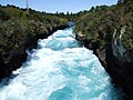 Looking upstream against the fast, powerful current of the falls