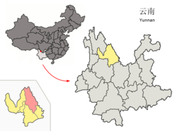 雲南省中の寧蒗県の位置