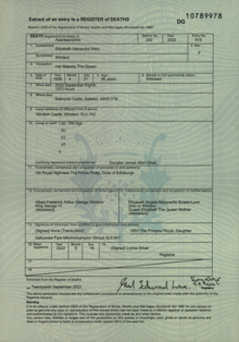 伊莉莎白女王的死亡證明Queen_Elizabeth_Death_Certificate